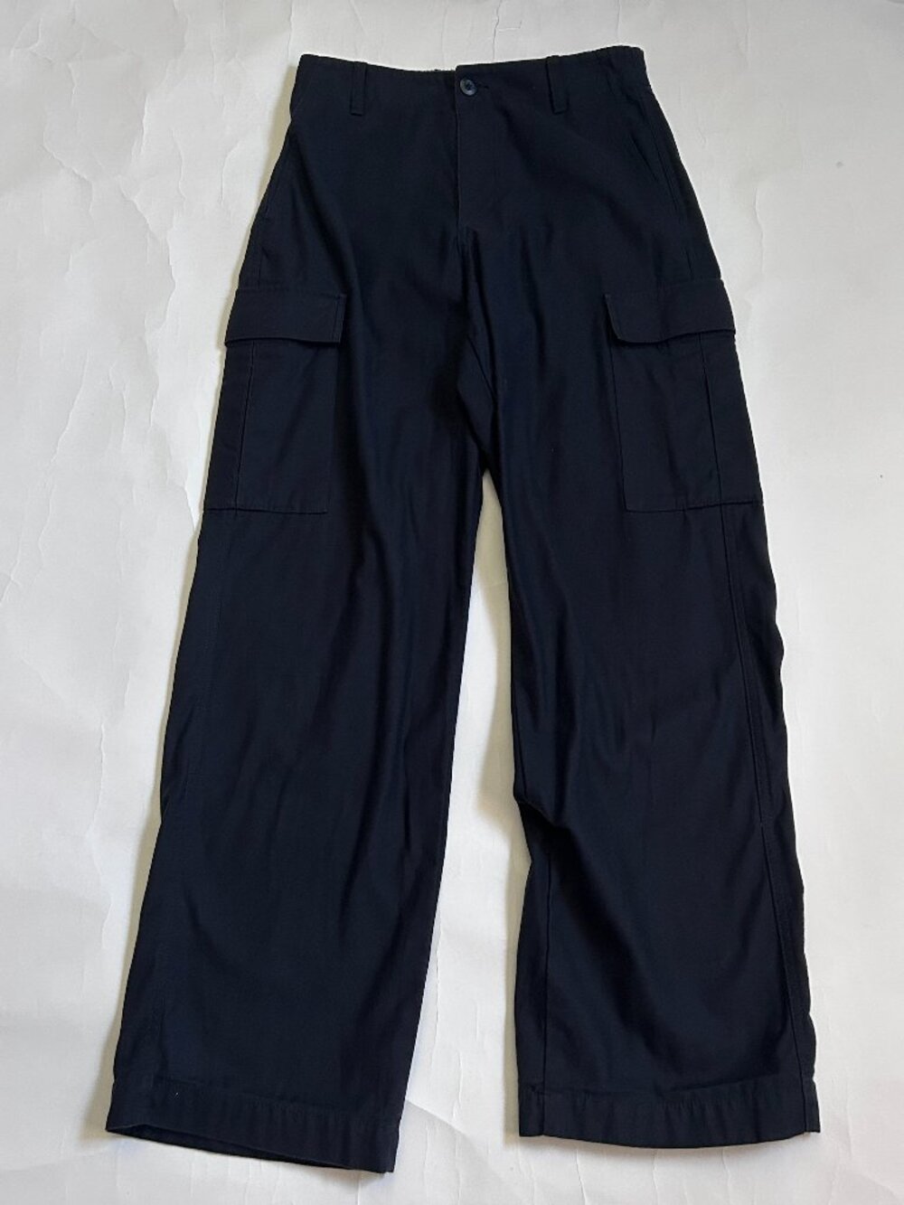 Uniqlo Wide Leg Cargo Pants Womens XS Black Utility Cotton Elastic Waist